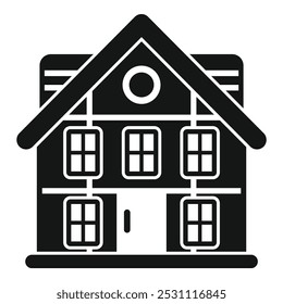 Two storey house with attic icon in simple style isolated on white background