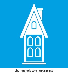 Two storey house with attic icon white isolated on blue background vector illustration