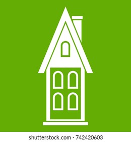 Two storey house with attic icon white isolated on green background. Vector illustration