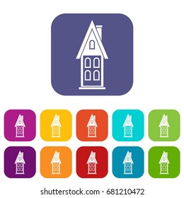 Two storey house with attic icons set vector illustration in flat style in colors red, blue, green, and other