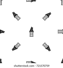 Two storey house with attic pattern repeat seamless in black color for any design. Vector geometric illustration