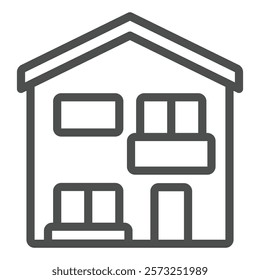 Two storey house with balconies line icon, real estate concept. Vector graphics. Cottage building sign on white background, outline style icon for mobile or web design