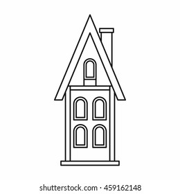 Two storey house with chimney icon in outline style on a white background