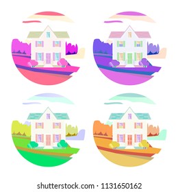 Two Storey House. Flat Design Landscape. 