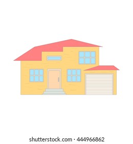 Two storey house with a garage icon in cartoon style on a white background