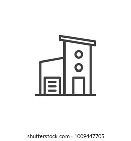 Two storey house with garage line icon, outline vector sign, linear style pictogram isolated on white. Symbol, logo illustration. Editable stroke