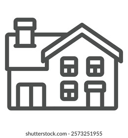 Two storey house with garage line icon, real estate concept. Vector graphics. Cottage building sign on white background, outline style icon for mobile or web design