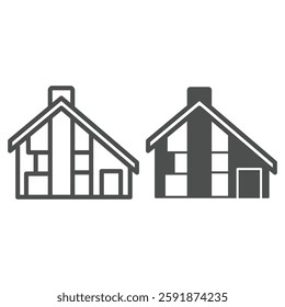 Two storey house with garage line and solid icon, real estate concept. Vector graphics. Cottage building sign on white background, outline style icon for mobile or web design