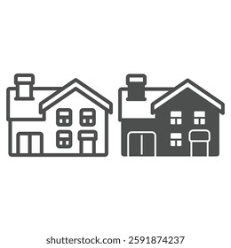 Two storey house with garage line and solid icon, real estate concept. Vector graphics. Cottage building sign on white background, outline style icon for mobile or web design