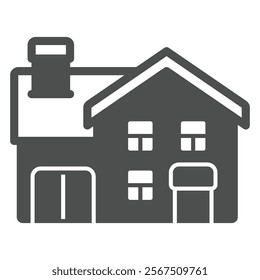 Two storey house with garage solid icon, real estate concept. Vector graphics. Cottage building sign on white background, glyph style icon for mobile or web design