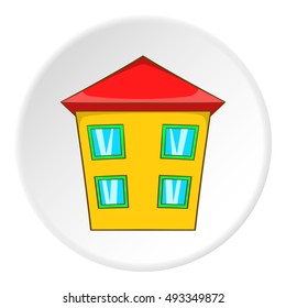 Two storey house icon in cartoon style isolated on white circle background. Building symbol vector illustration