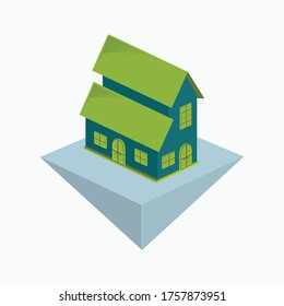icono o logotipo de la casa de dos pisos - edificio isométrico simple aislado en blanco