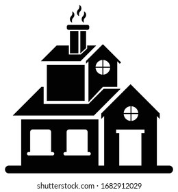 Two Storey outdoor Cabin with Chimney Concept, Chalet Building Vector Icon design