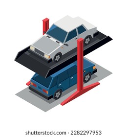 Two storey parking lot isometric icon 3d vector illustration