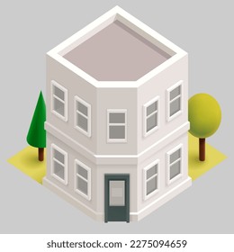 two storey residential isometric pentagon house