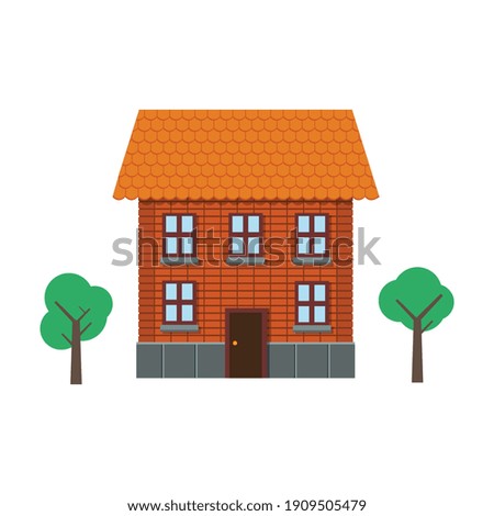Two storeyed residential building front view flat vector illustration