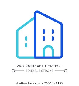 Two story house colorful line ui icon. Home architecture, building. Private property, luxury. Real estate. Isolated vector duotone linear symbol. User interface element, pixel perfect