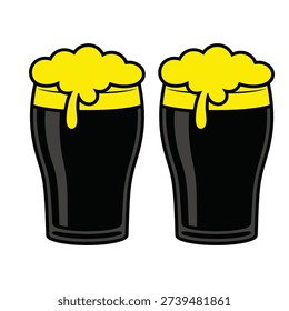 Two stout pints cheers icon, St Patricks pub night poster, beer tasting session, responsible drinking reminder, live music lineup