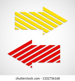 Two straight arrow ribbon. 2 direction right banner shape. Trend arrow stripe form flat icon. Index location. Pointer position. Marker standing. Indicator destination. Origami pointrs design shape set