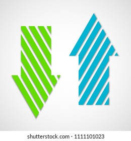 Two straight arrow ribbon. 2 direction right banner shape. Trend arrow stripe form flat icon. Index location. Pointer position. Marker standing. Indicator destination. Origami pointrs design shape set