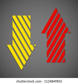Two straight arrow ribbon. 2 direction right banner shape. Trend arrow stripe form flat icon. Index location. Pointer position. Marker standing. Indicator destination. Origami pointrs design shape set