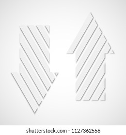 Two straight arrow ribbon. 2 direction right banner shape. Trend arrow stripe form flat icon. Index location. Pointer position. Marker standing. Indicator destination. Origami pointrs design shape set