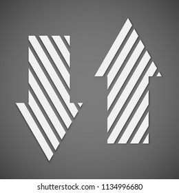 Two straight arrow ribbon. 2 direction right banner shape. Trend arrow stripe form flat icon. Index location. Pointer position. Marker standing. Indicator destination. Origami pointrs design shape set