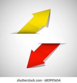 Two straight arrow ribbon. 2 direction right banner shape. Trend arrow stripe form, flat icon