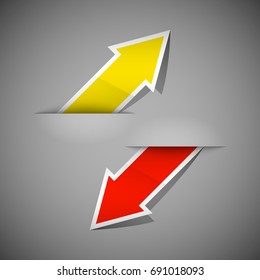 Two straight arrow ribbon. 2 direction right banner shape. Trend arrow stripe form, flat icon