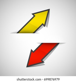 Two straight arrow ribbon. 2 direction right banner shape. Trend arrow stripe form, flat icon