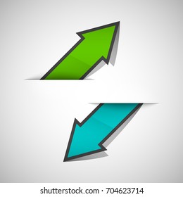 Two straight arrow ribbon. 2 direction right banner shape. Trend arrow stripe form, flat icon