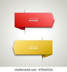 Two straight arrow ribbon banner. 2 direction right banner shape background. Trend arrow stripe form, flat icon backdrop