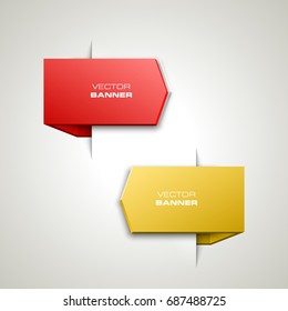 Two straight arrow ribbon banner. 2 direction right banner shape background. Trend arrow stripe form, flat icon backdrop