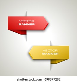 Two straight arrow ribbon banner. 2 direction right banner shape background. Trend arrow stripe form, flat icon backdrop