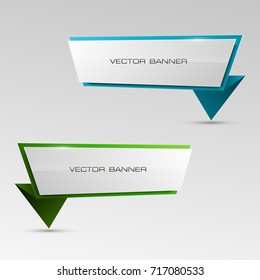 Two straight arrow ribbon banner. 2 direction right banner shape background. Trend arrow stripe form, flat icon backdrop