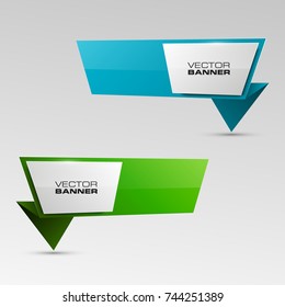 Two straight arrow ribbon banner. 2 direction right banner shape background. Trend arrow stripe form, flat icon backdrop