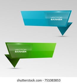 Two straight arrow ribbon banner. 2 direction right banner shape background. Trend arrow stripe form, flat icon backdrop