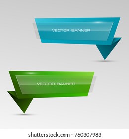 Two straight arrow ribbon banner. 2 direction right banner shape background. Trend arrow stripe form, flat icon backdrop