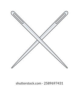 Two straight sewing needles crossed over icon vector