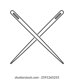 Two straight sewing needles crossed over outline icon vector