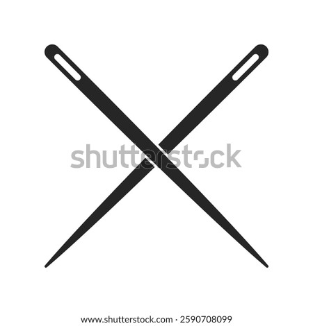 Two straight sewing needles crossed over silhouette icon vector