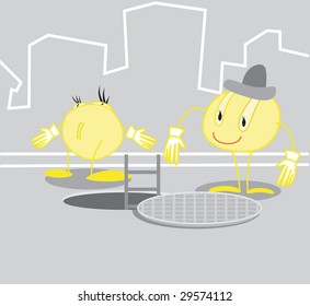 Two strange creatures in your city. Vector.