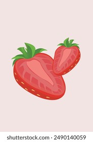 Two Strawberries cut in half