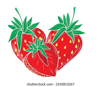 Dos fresas y media fresa aislada en un fondo blanco. Ilustración del vector