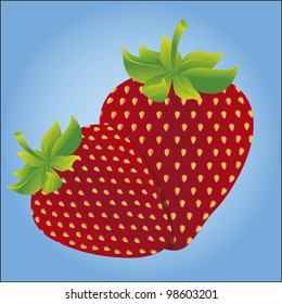 two strawberries isolated on blue background, vector illustration