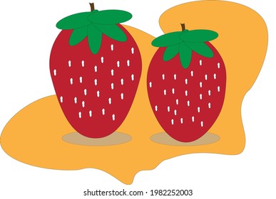 Two strawberries with leaves and seeds 