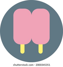 Dos helados de fresa sobre palo, ilustración, sobre fondo blanco.