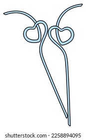 Two straws for drinking. Plastic straws for drinks are twisted in the shape of a heart. Color vector illustration. Device for a romantic couple. Cartoon style. Plastic straw for drinking 