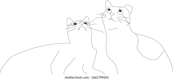 Two stray cats are looking up at the sky, vector illustration