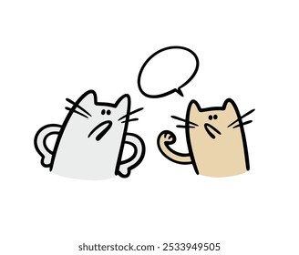 Dos gatos callejeros están peleando, peleando y discutiendo. Ilustración vectorial de mascotas malvadas. Los animales comparten un territorio. Kitten apretó el puño y amenazó a su oponente. Personajes divertidos aislados en 